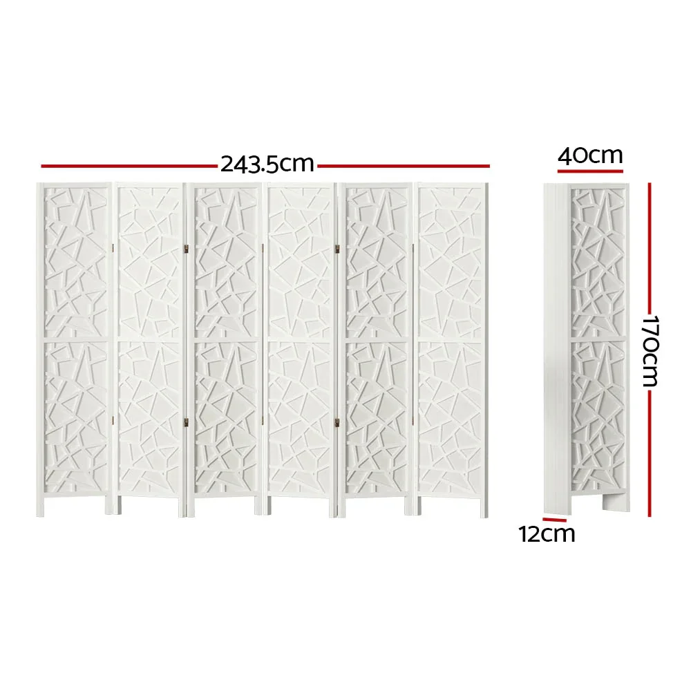 6 Panel Room Divider Screen 244x170cm Clover White - Image 2