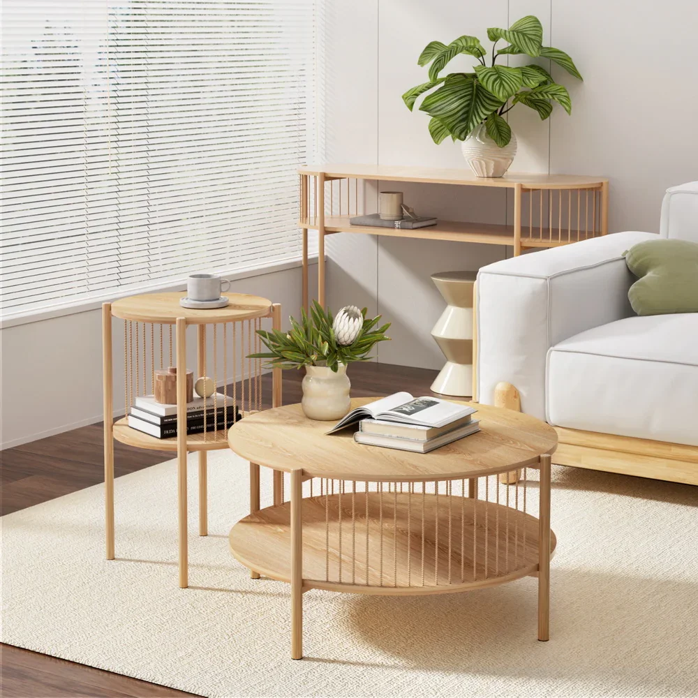 Coffee Table 2-Tier Round Wood - Image 7