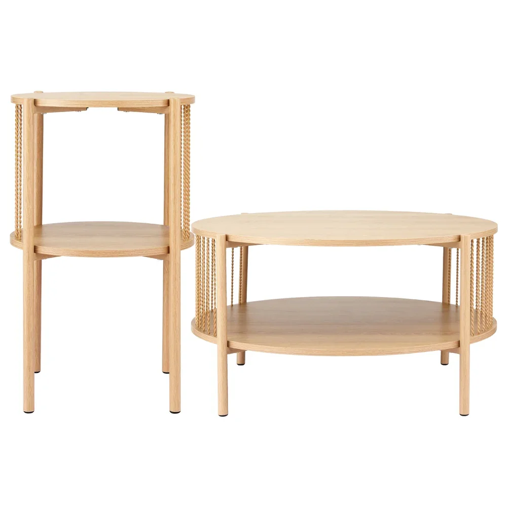 Coffee Table 2-Tier Round Wood - Image 4