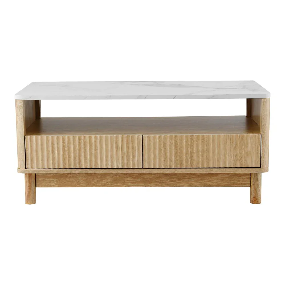 Coffee Table Drawer Shelf Marble Effect Wood&White - Image 6