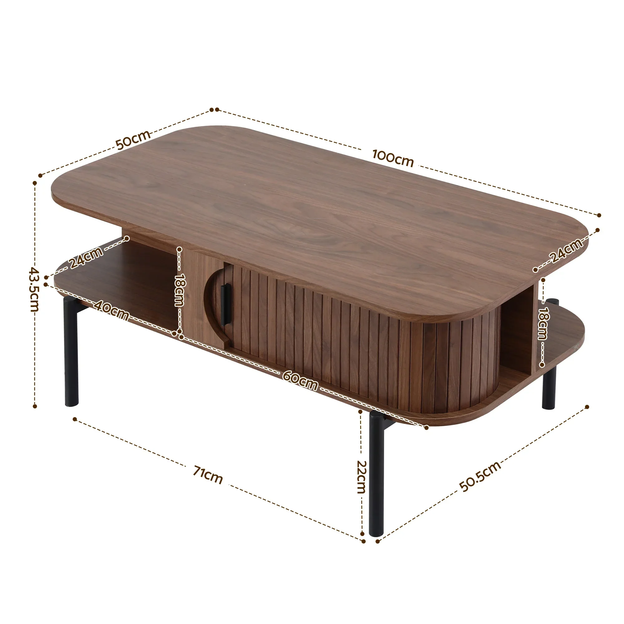 Artiss Coffee Table Living Room Center Table Shelf Cabinet Walnut - Image 6