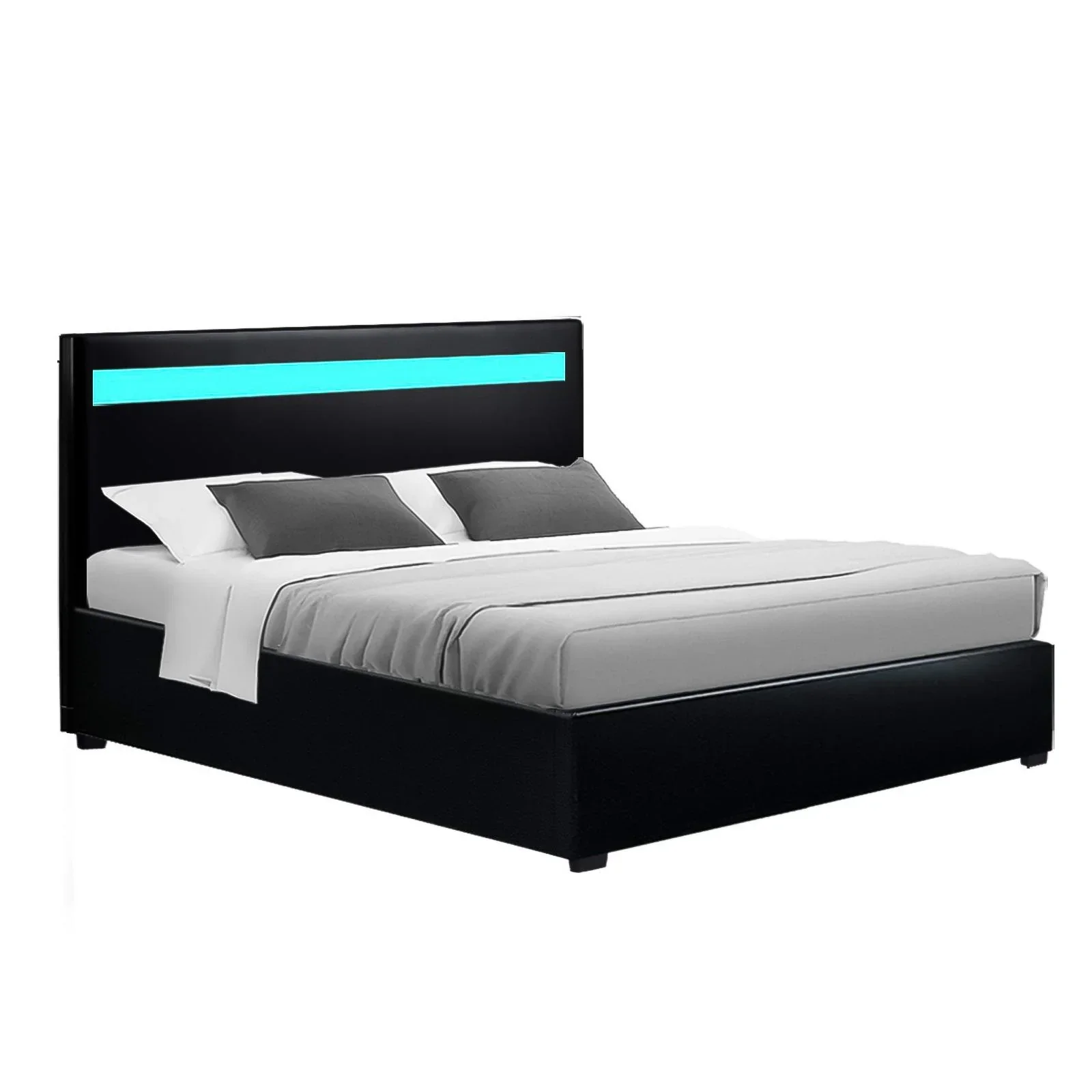 Bed Frame Double Size LED Gas Lift Black COLE - Image 8