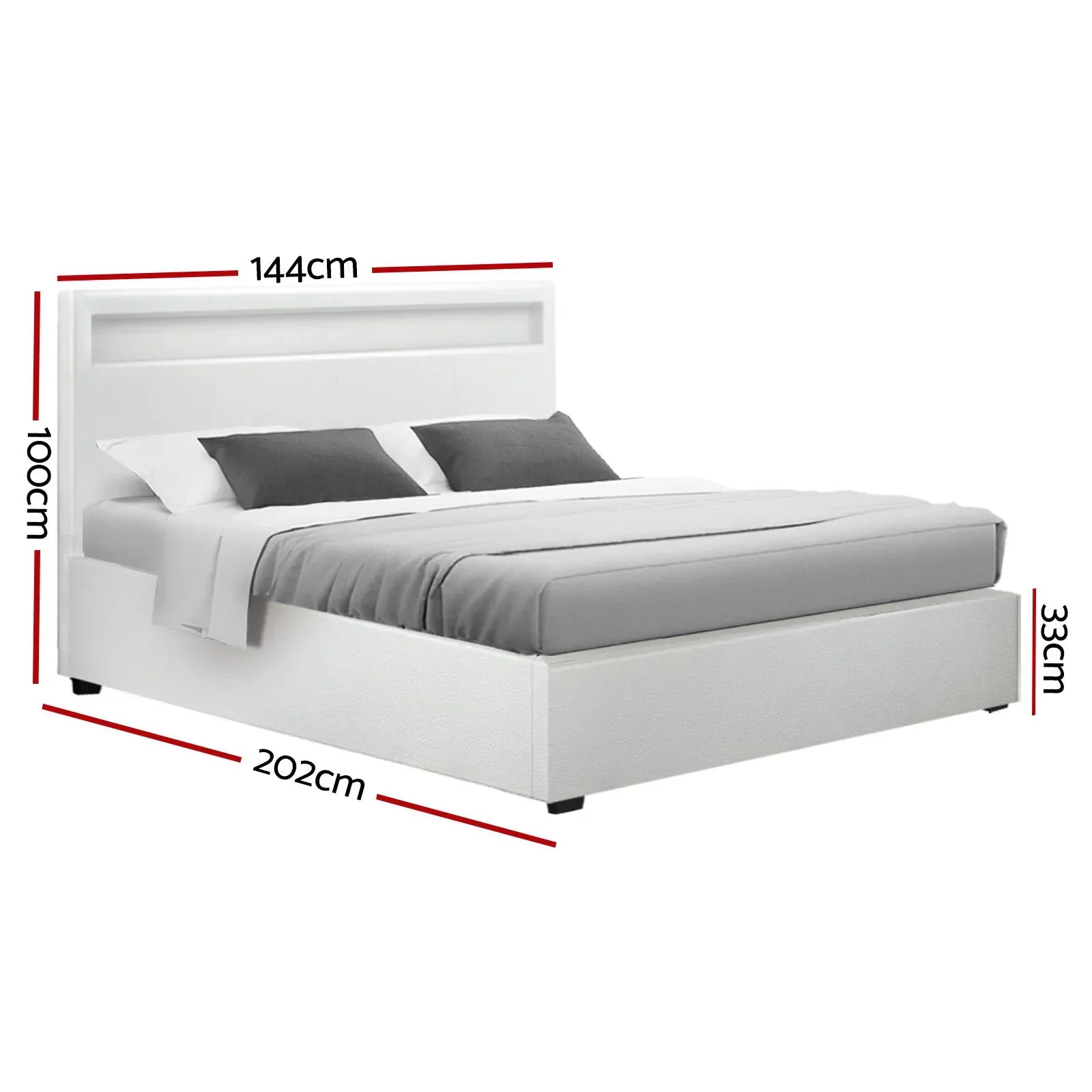 Bed Frame Double Size LED Gas Lift White COLE - Image 3
