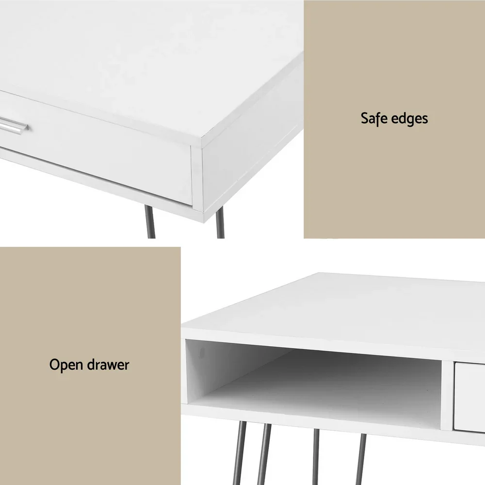 Computer Desk Drawer Cabinet Home Office Desks Workstation 100cm White - Image 4