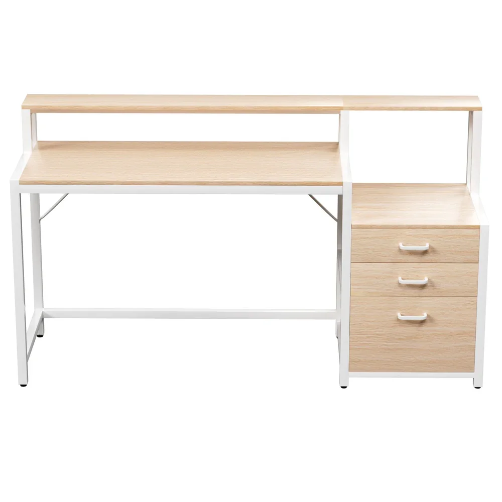 Computer Desk Home Office Study Table Desks w/Drawers Open Shelf Oak 160CM - Image 7
