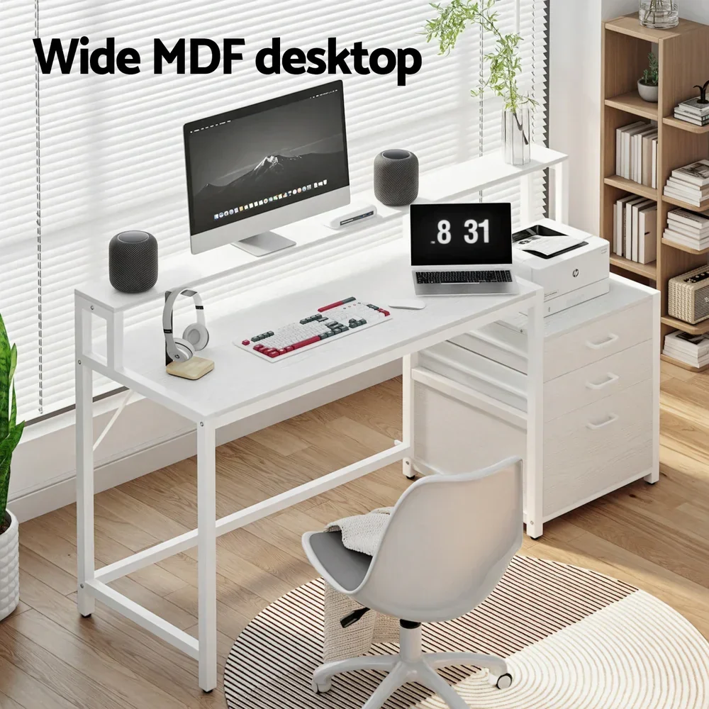 Computer Desk Home Office Study Table Desks w/Drawers Open Shelf White 160CM - Image 2