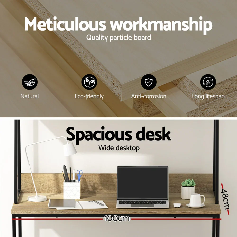 Computer Desk Bookshelf Storage 100CM Oak - Image 5