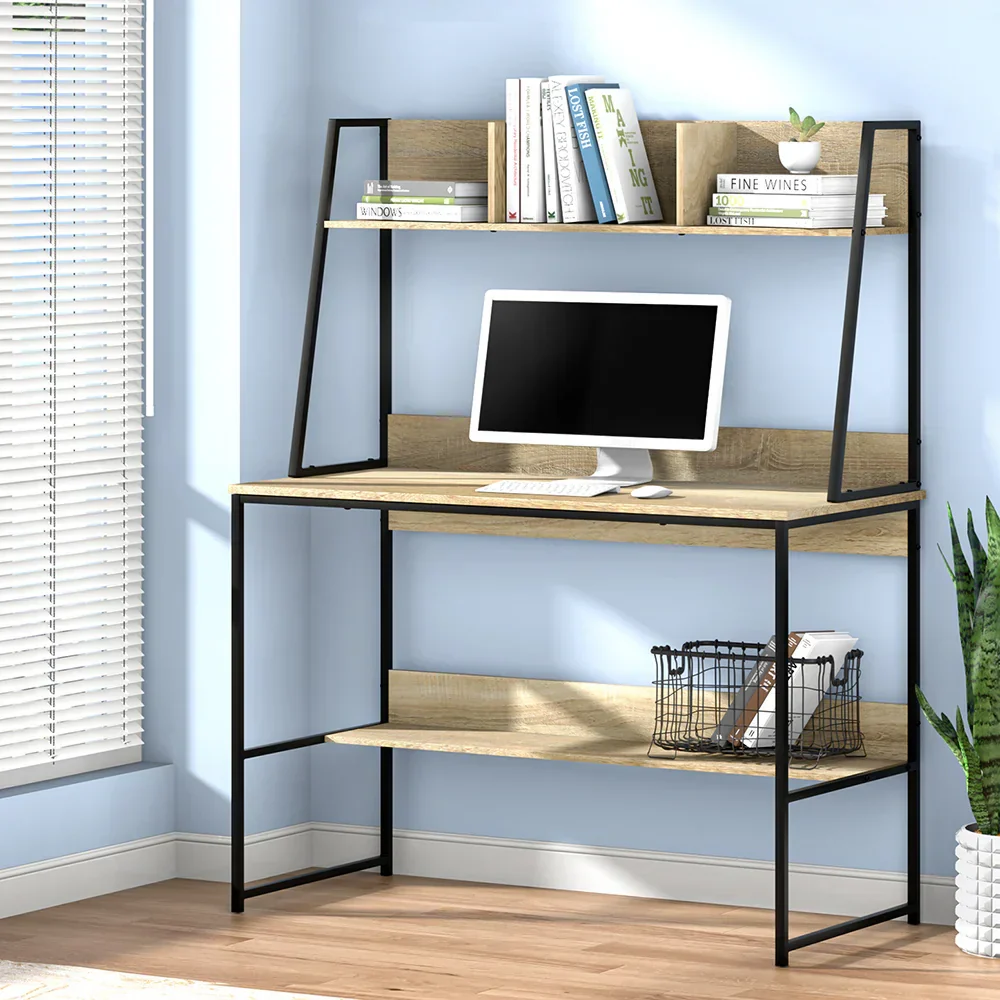 Computer Desk Bookshelf Storage 100CM Oak - Image 7