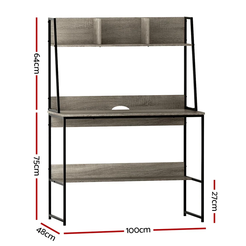 Computer Desk Bookshelf Storage Grey 100CM - Image 2