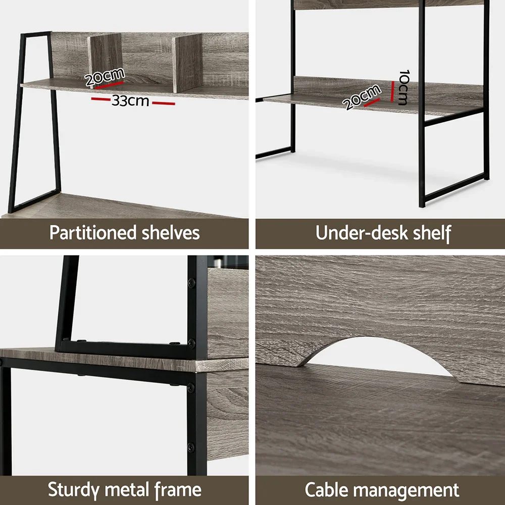 Computer Desk Bookshelf Storage Grey 100CM - Image 6