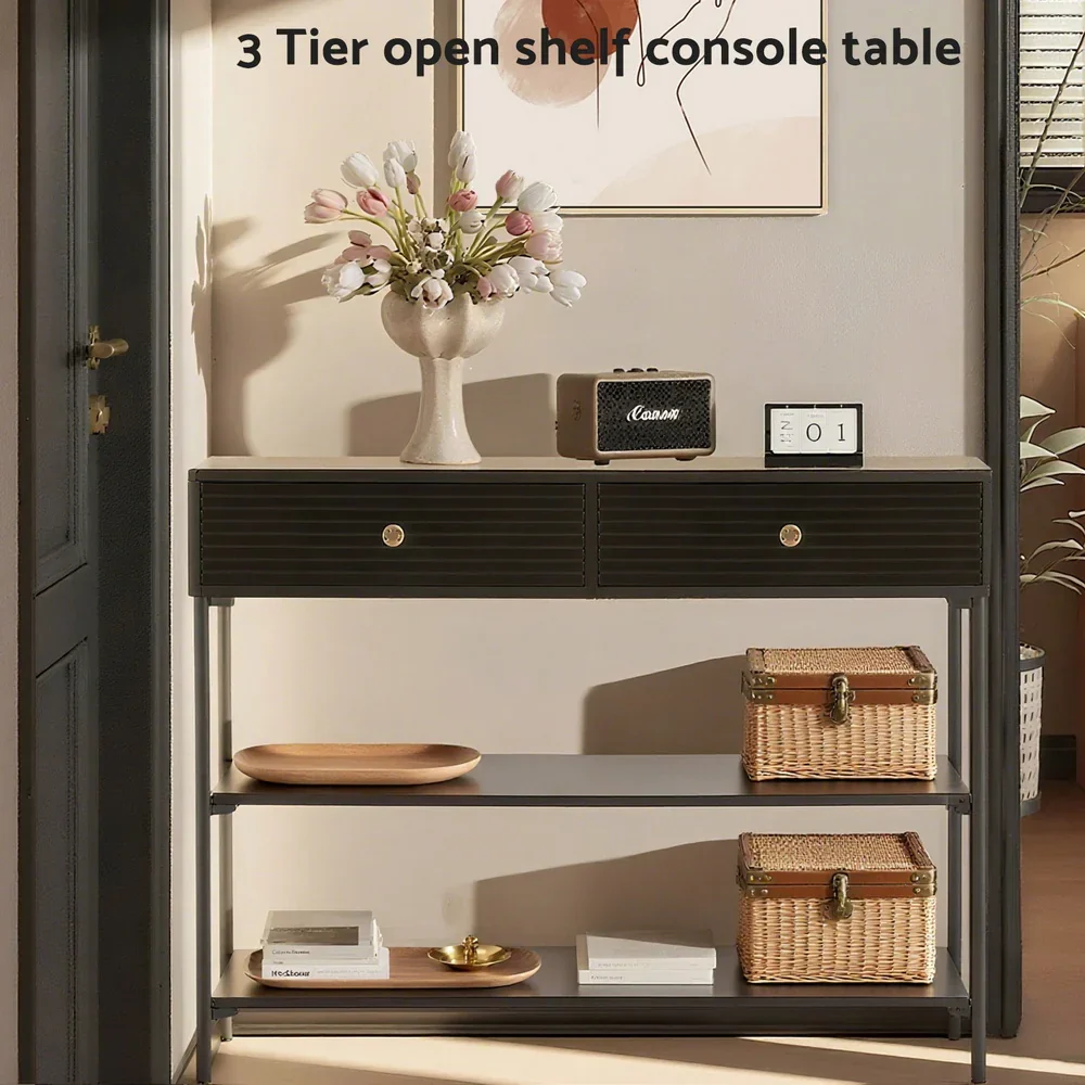 Console Sofa Table 3-Tier Black - Image 3