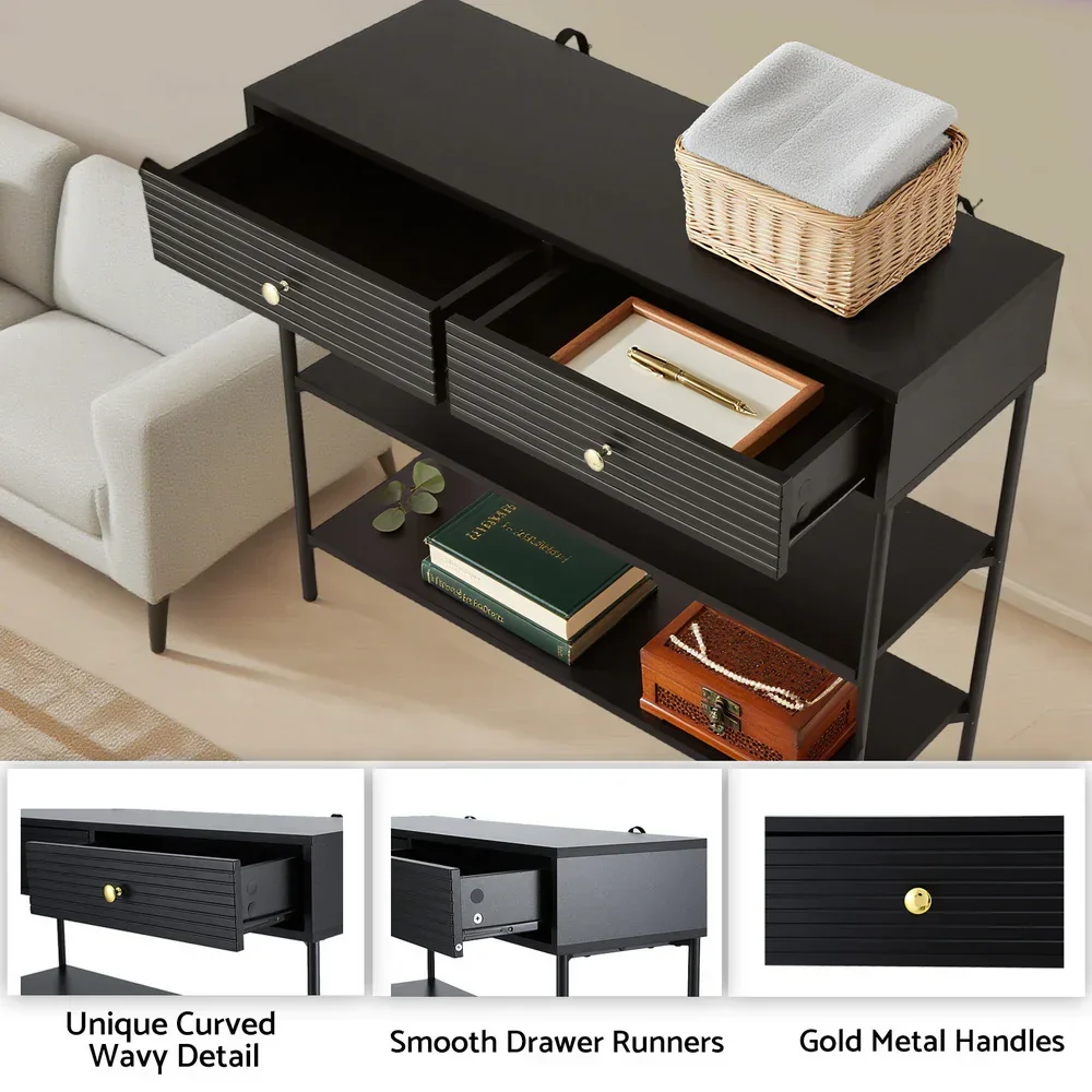 Console Sofa Table 3-Tier Black - Image 5