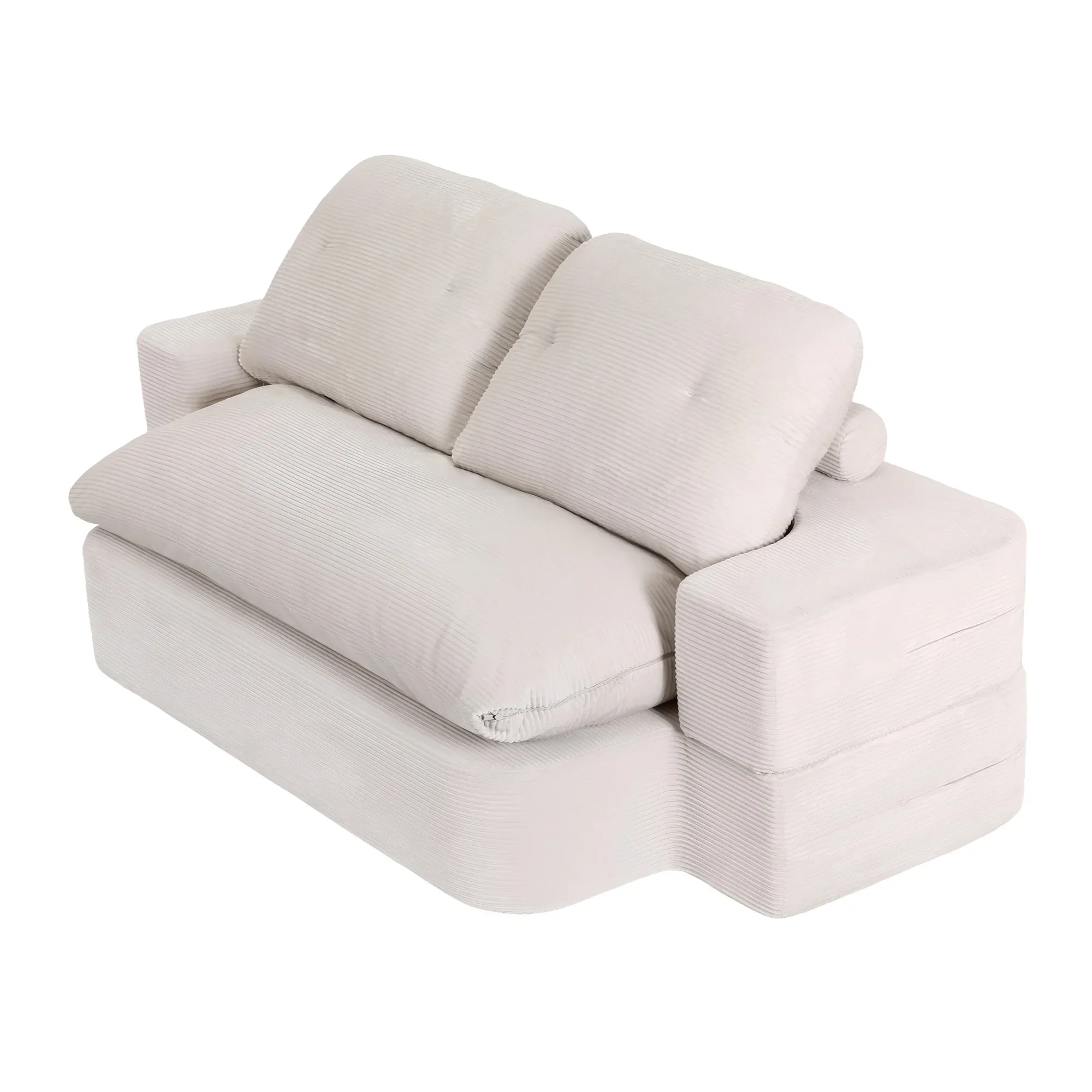 Convertible Folding Sofa Bed 30D High-Density Foam Boneless Couch with Corduroy Sleeper Couch Lounger for Living Room Beign - Image 3