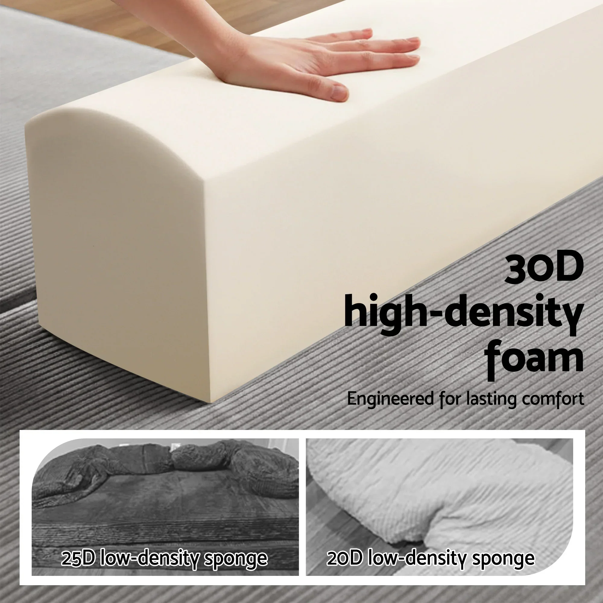 Convertible Folding Sofa Bed 30D High-Density Foam Boneless Couch with Corduroy Sleeper Couch Lounger for Living Room Grey - Image 6