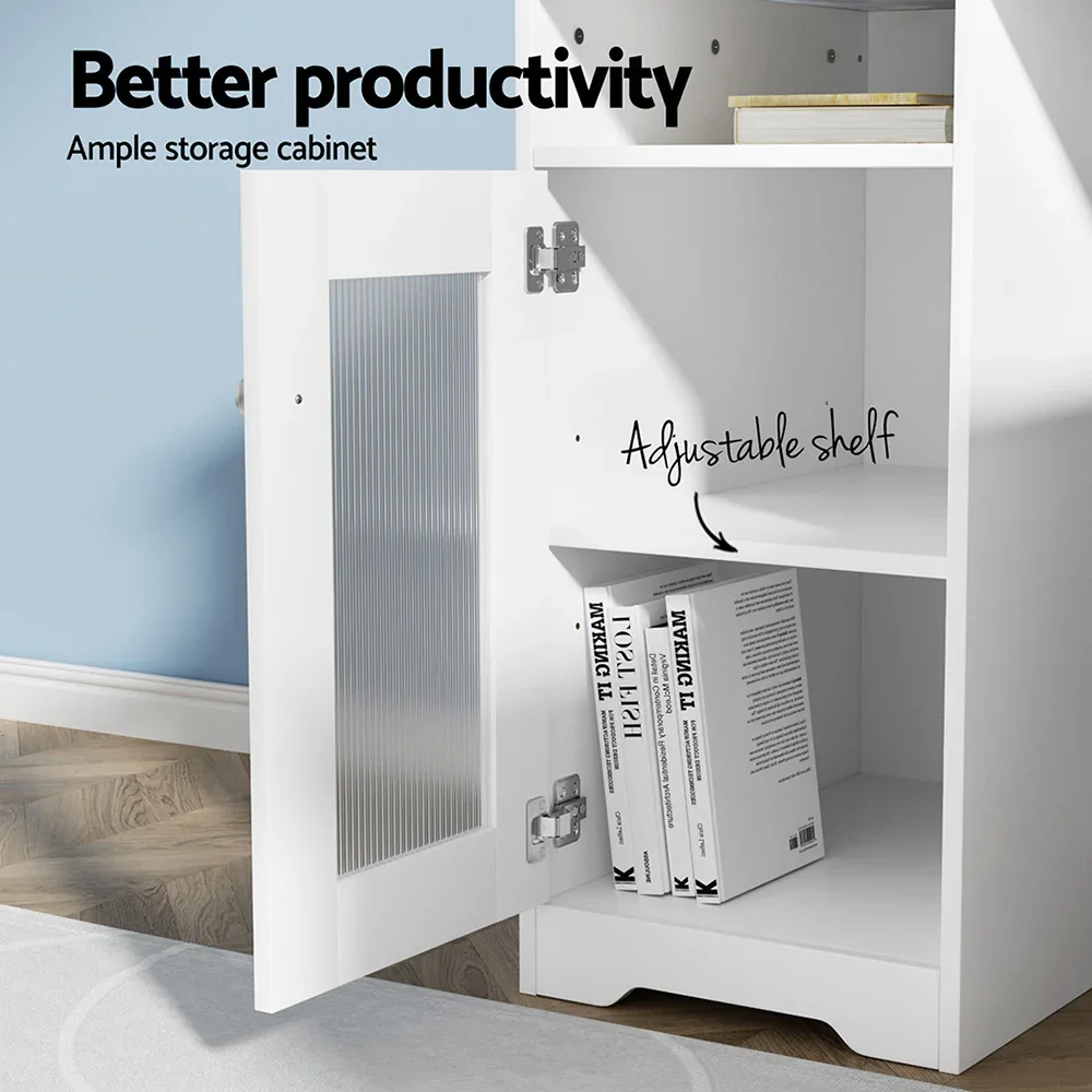 Computer Desk Shelf Cabinet L-Shape White 150CM - Image 5