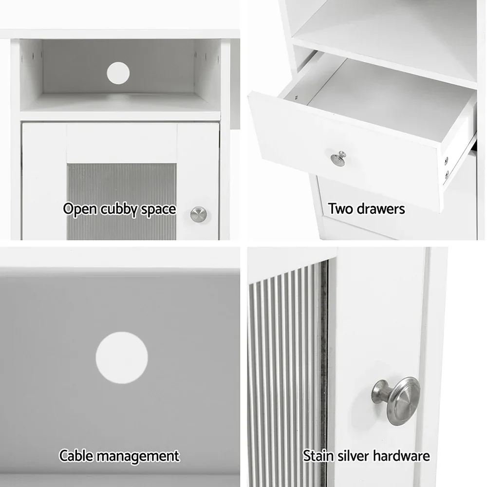 Computer Desk Shelf Cabinet L-Shape White 150CM - Image 6