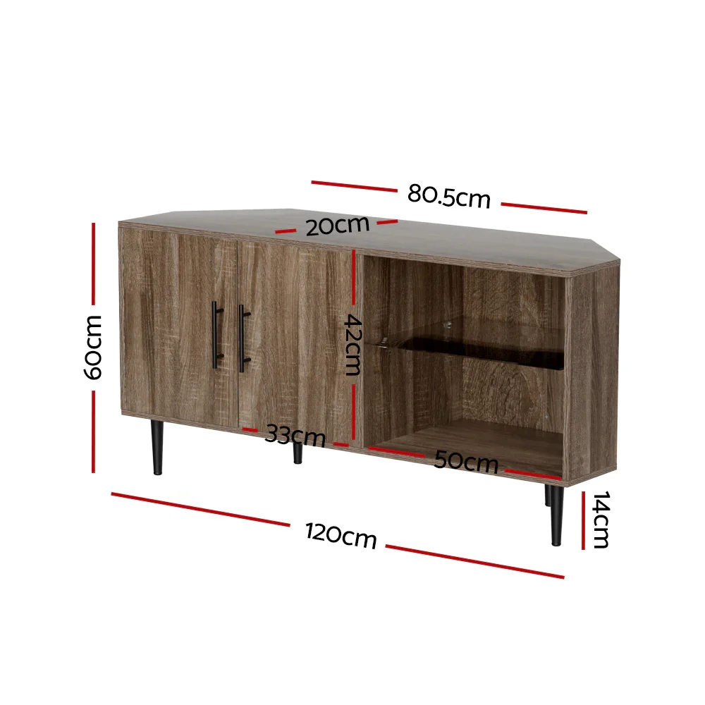 Corner Entertainment Unit Stand TV Cabinet Open Storage Shelf 120CM - Image 4