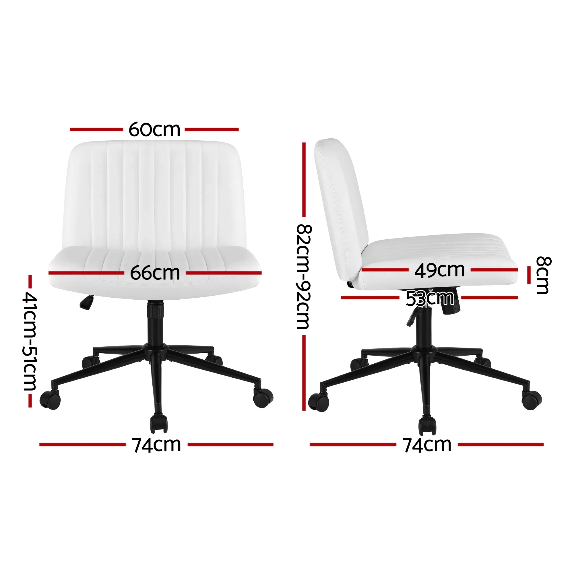 Criss Cross Chair with Wheels Wide Cross Legged Office Desk Vanity Chair PU Leather, Armless Height Adjustable Swivel Home Office Chair for Home Computer Task, White - Image 2