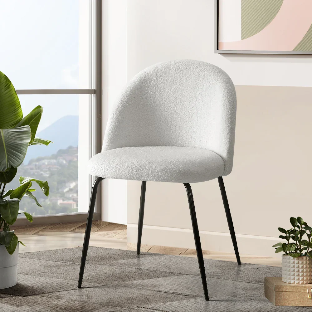 Dining Chairs Set of 2 Sherpa Boucle White - Image 7