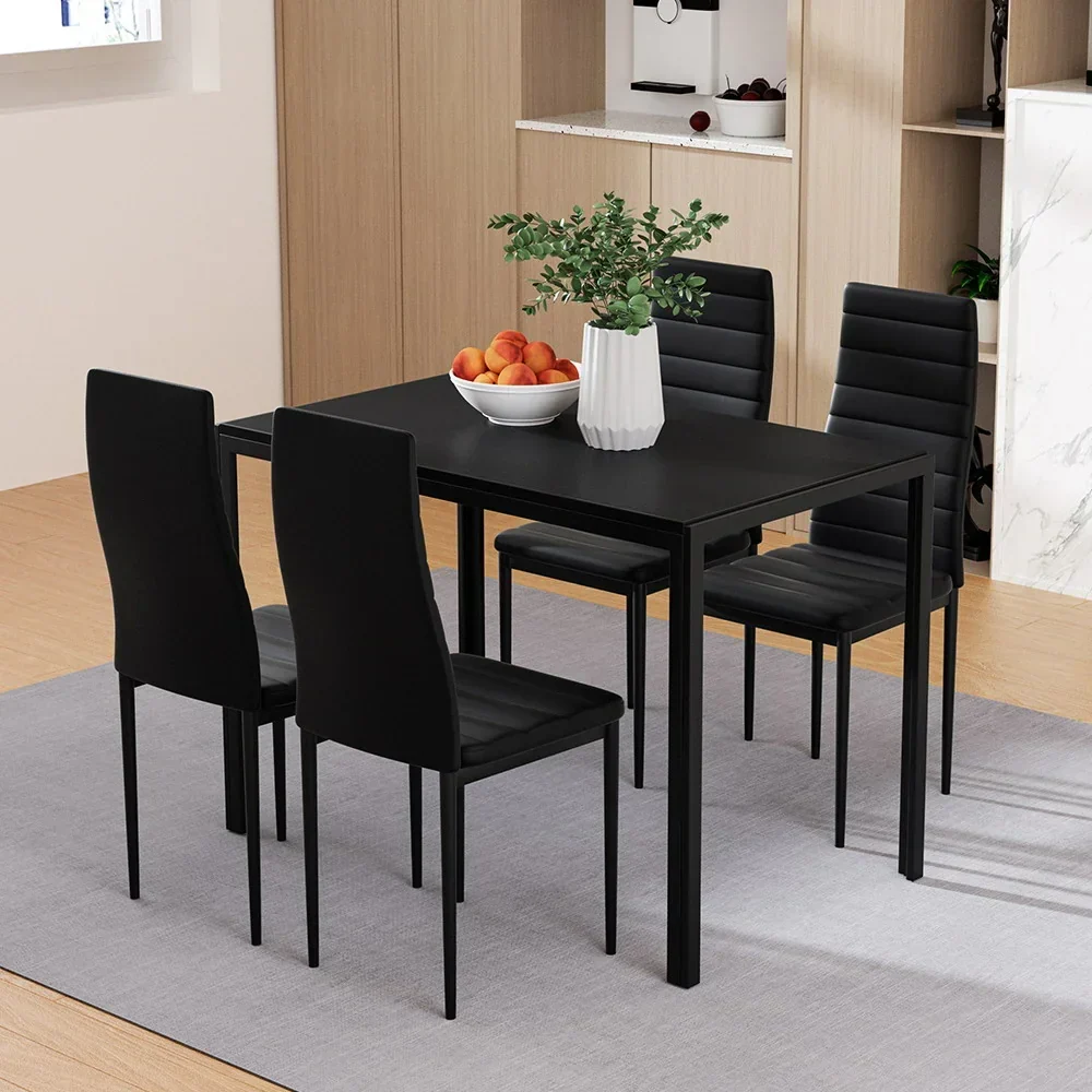 Dining Chairs and Table Dining Set 4 Chair Set Of 5 Black - Image 2