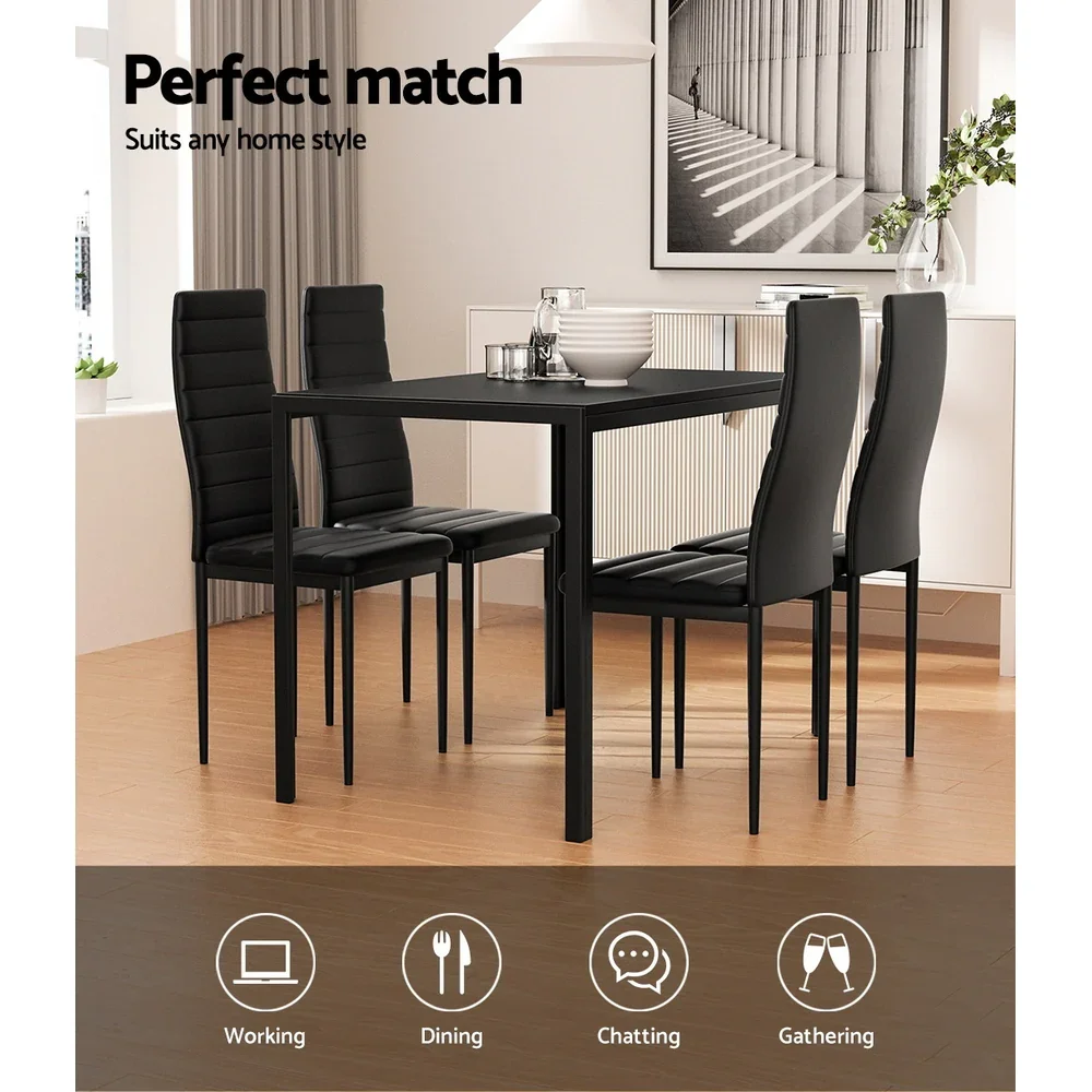 Dining Chairs and Table Dining Set 4 Chair Set Of 5 Black - Image 8