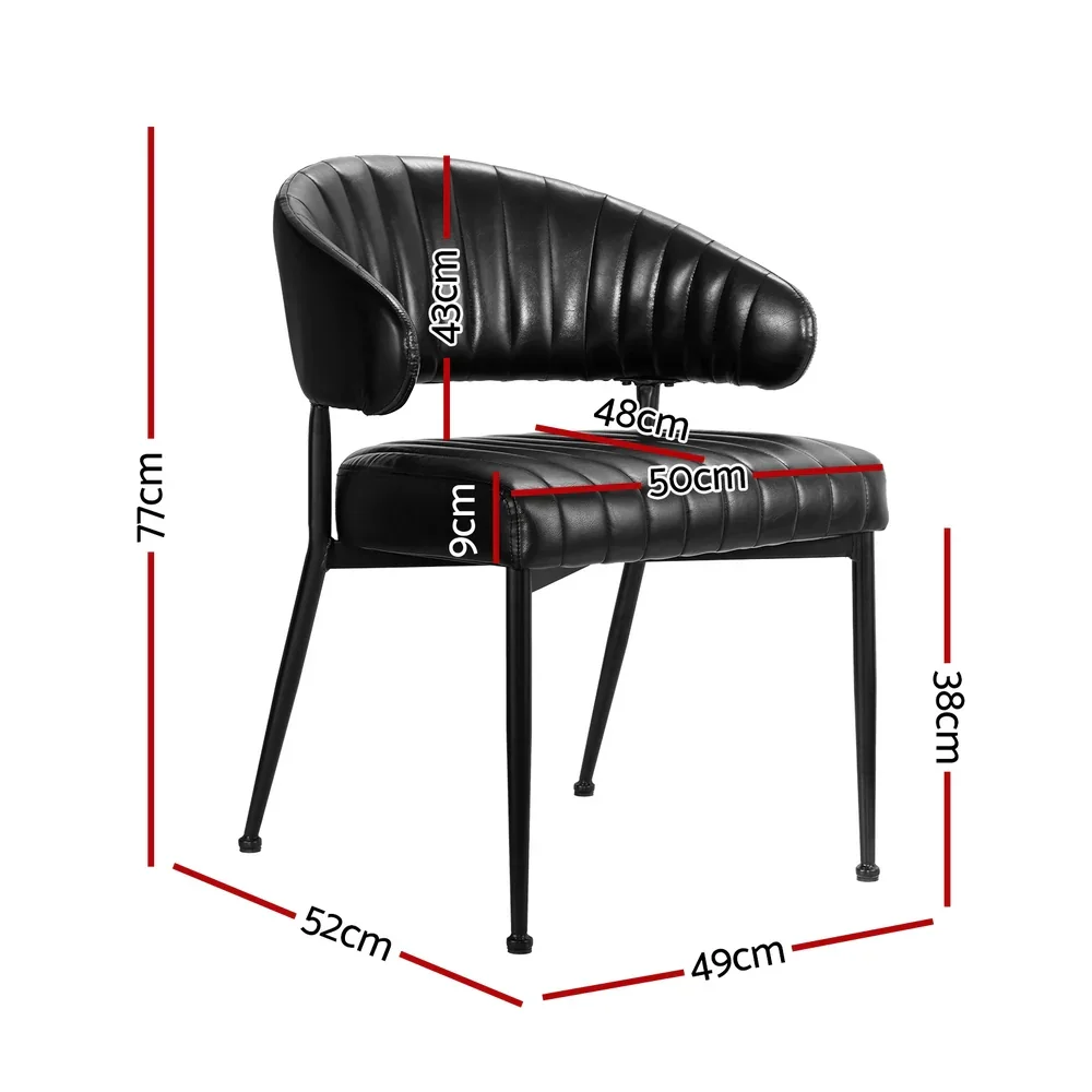 Dining Chairs Set of 2 Leather Hollow Armchair Black - Image 2