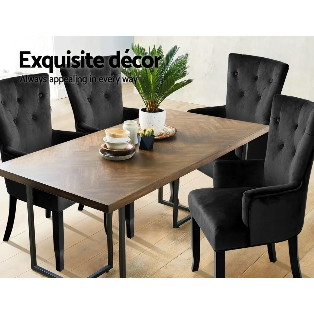Dining Chair Velvet French Provincial Armchair Black - Image 4