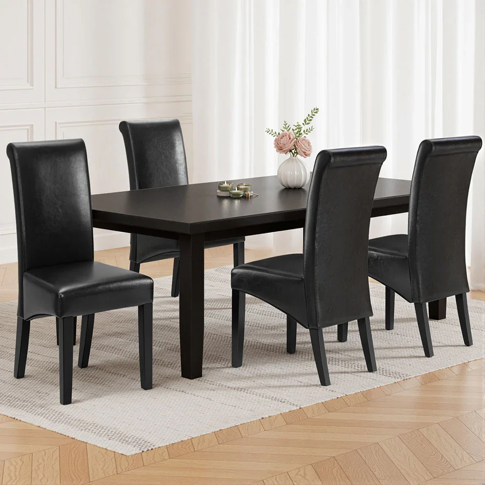 Dining Chairs Set of 2 Leather Parsons Chair Black - Image 7