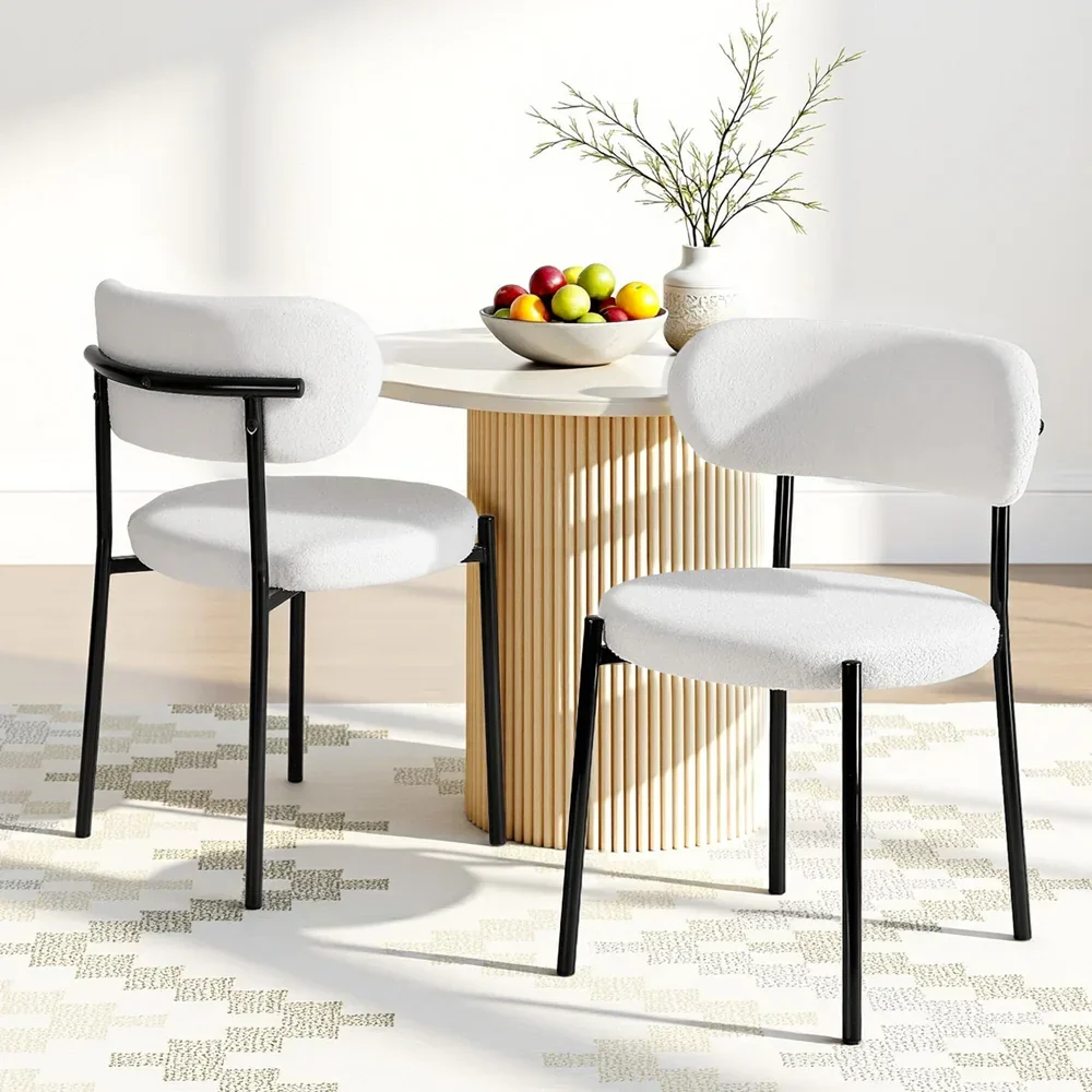 Dining Chairs Set of 2 Sherpa Boucle White - Image 7