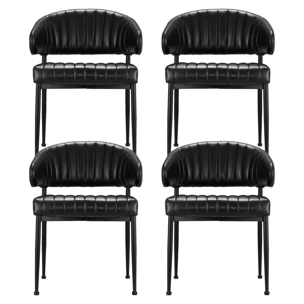 Dining Chairs Set of 4 Leather Hollow Armchair Black - Image 3