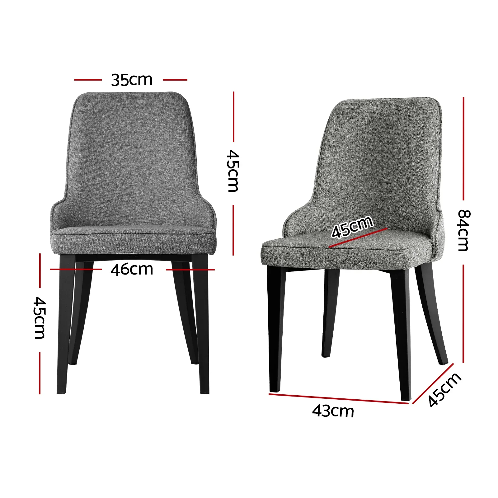 Dining Chairs Set of 4 Linen Fabric Grey - Image 2