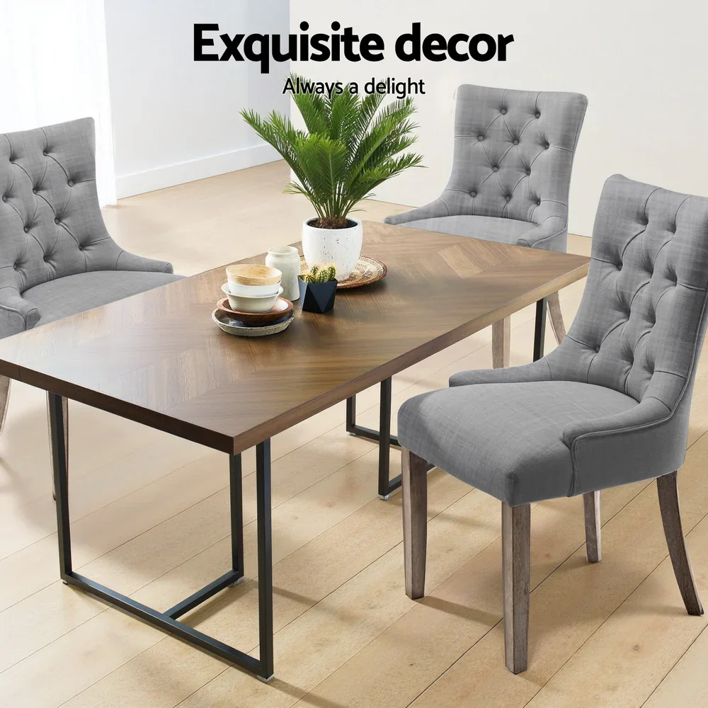 Dining Chairs Set of 4 Linen French Provincial Grey - Image 4