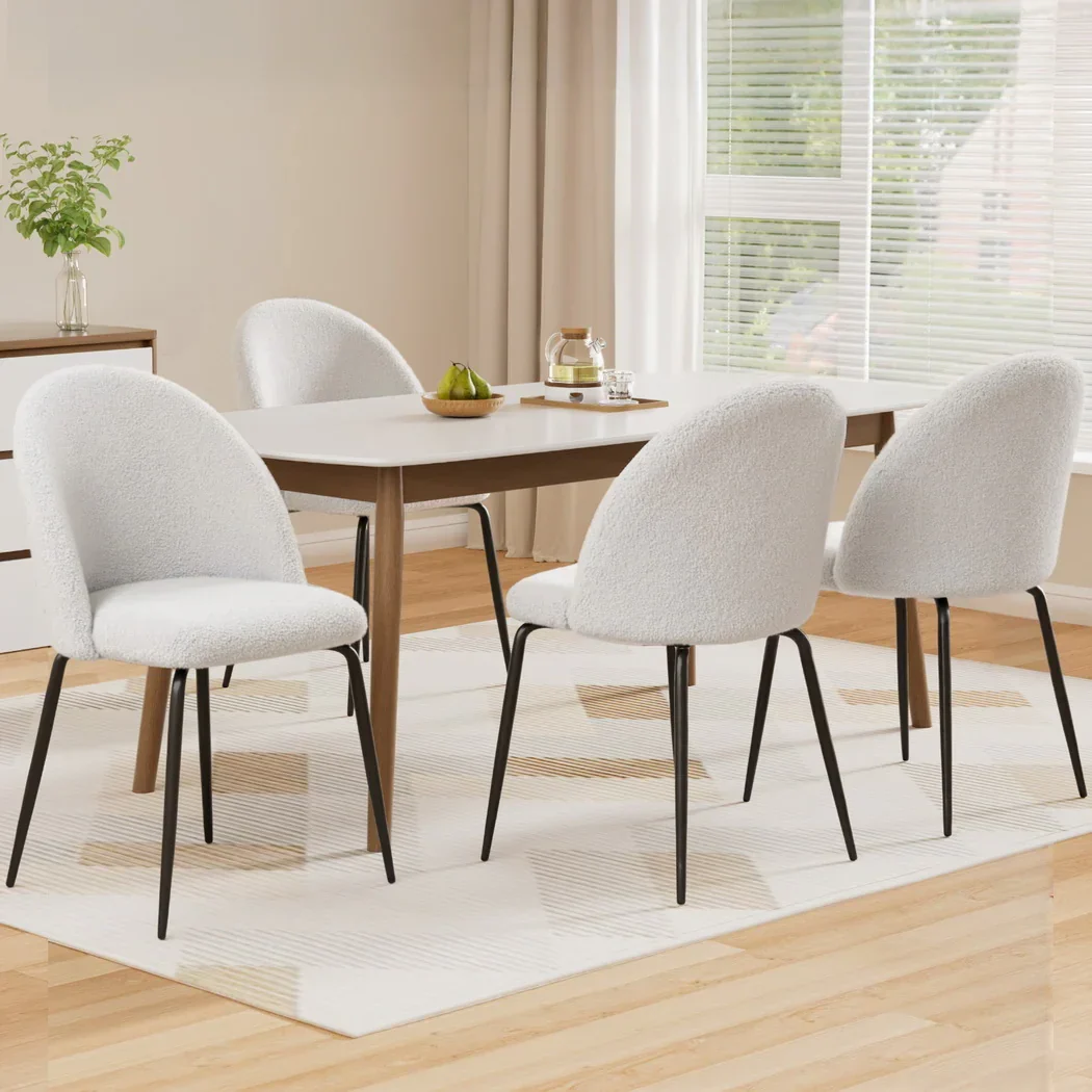 Dining Chairs Set of 4 Sherpa Boucle White - Image 7