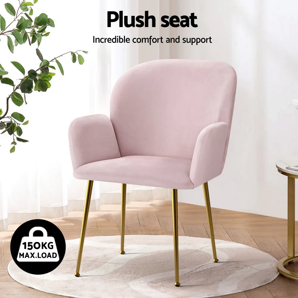 Dining Chairs Set of 4 Velvet Armchair Pink - Image 3