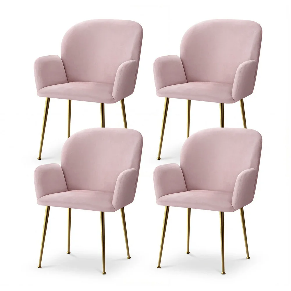 Dining Chairs Set of 4 Velvet Armchair Pink - Image 7