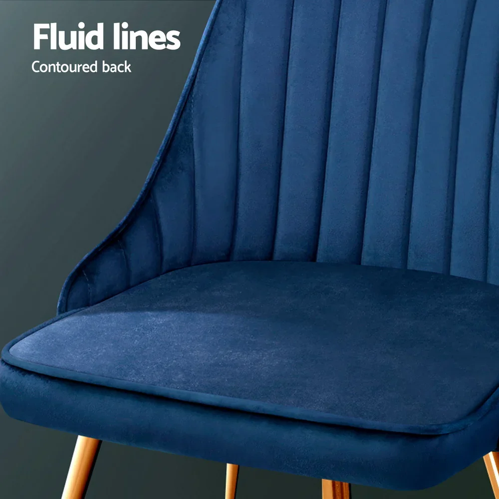 Dining Chairs Set of 4 Velvet Channel Tufted Blue - Image 3