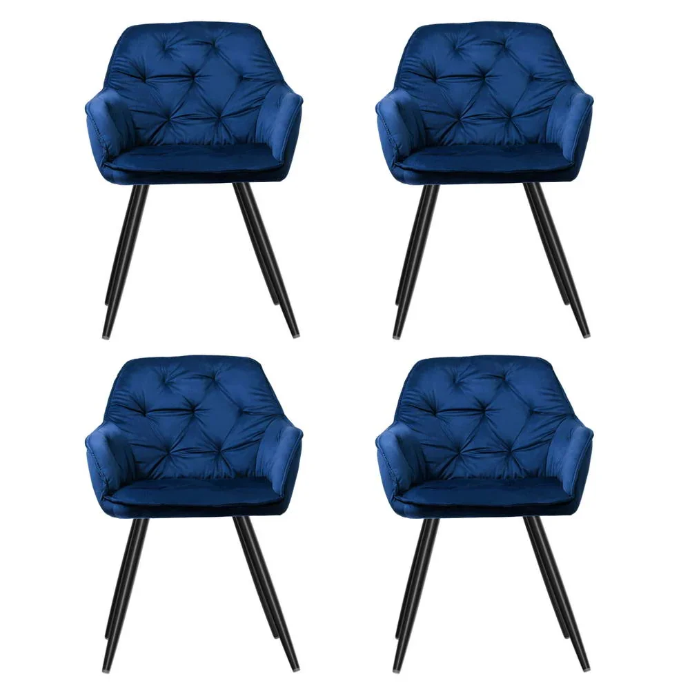 Dining Chairs Set of 4 Velvet Diamond Tufted Armchair Blue - Image 3