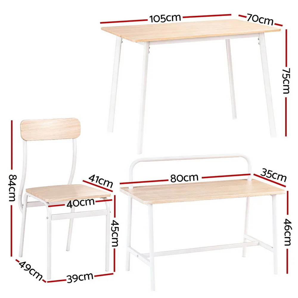 Dining Table and Chairs Set of 4 Bench Kitchen Furniture Natural and White - Image 2