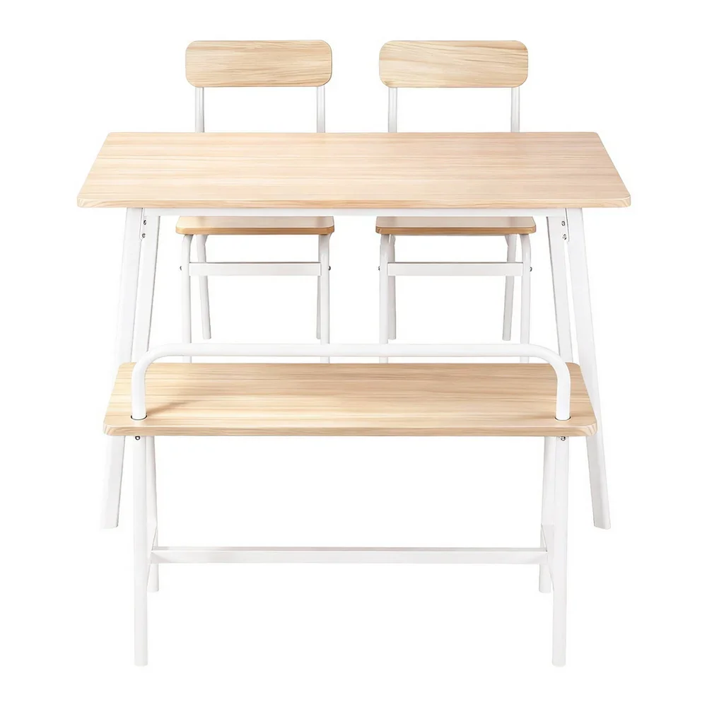 Dining Table and Chairs Set of 4 Bench Kitchen Furniture Natural and White - Image 3