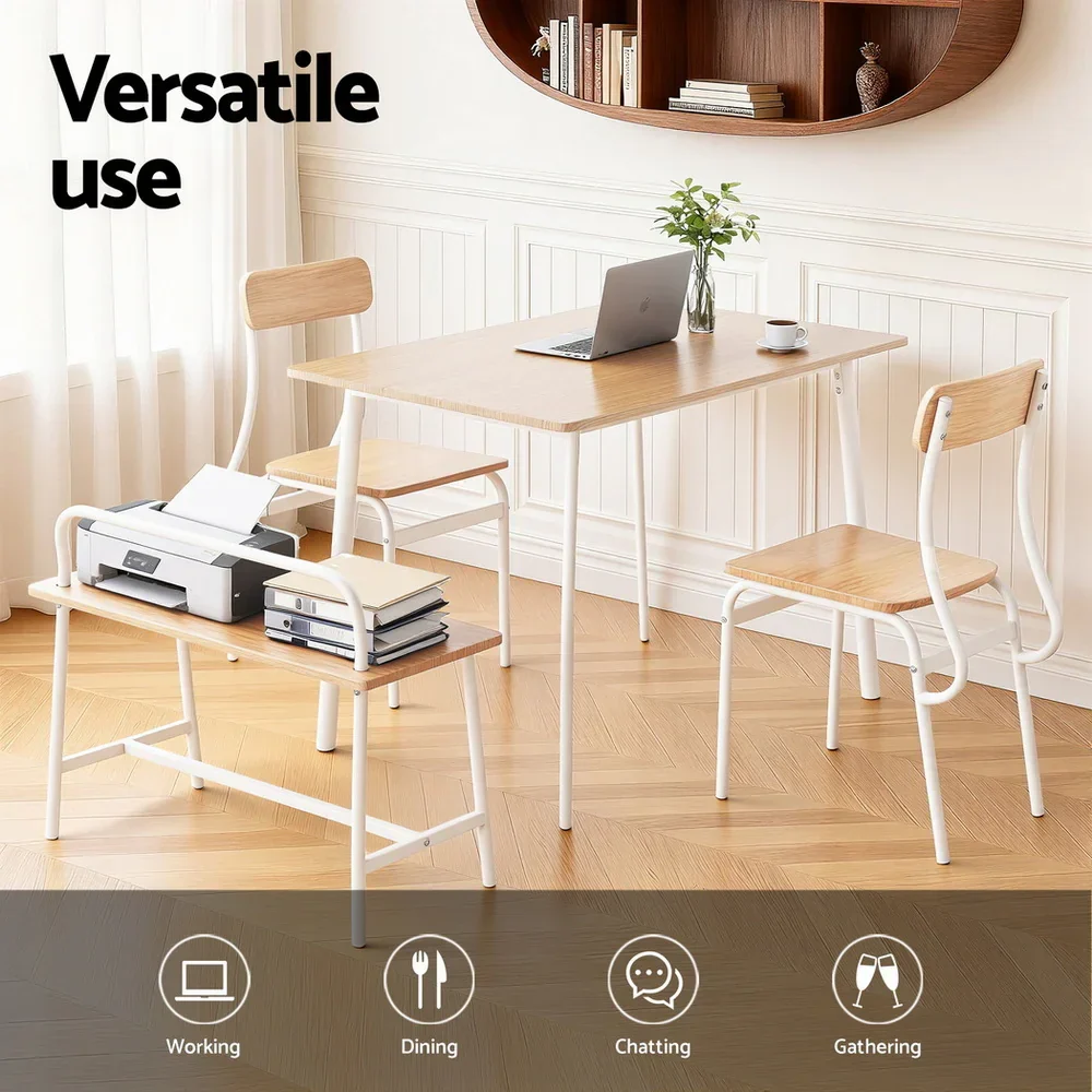 Dining Table and Chairs Set of 4 Bench Kitchen Furniture Natural and White - Image 5