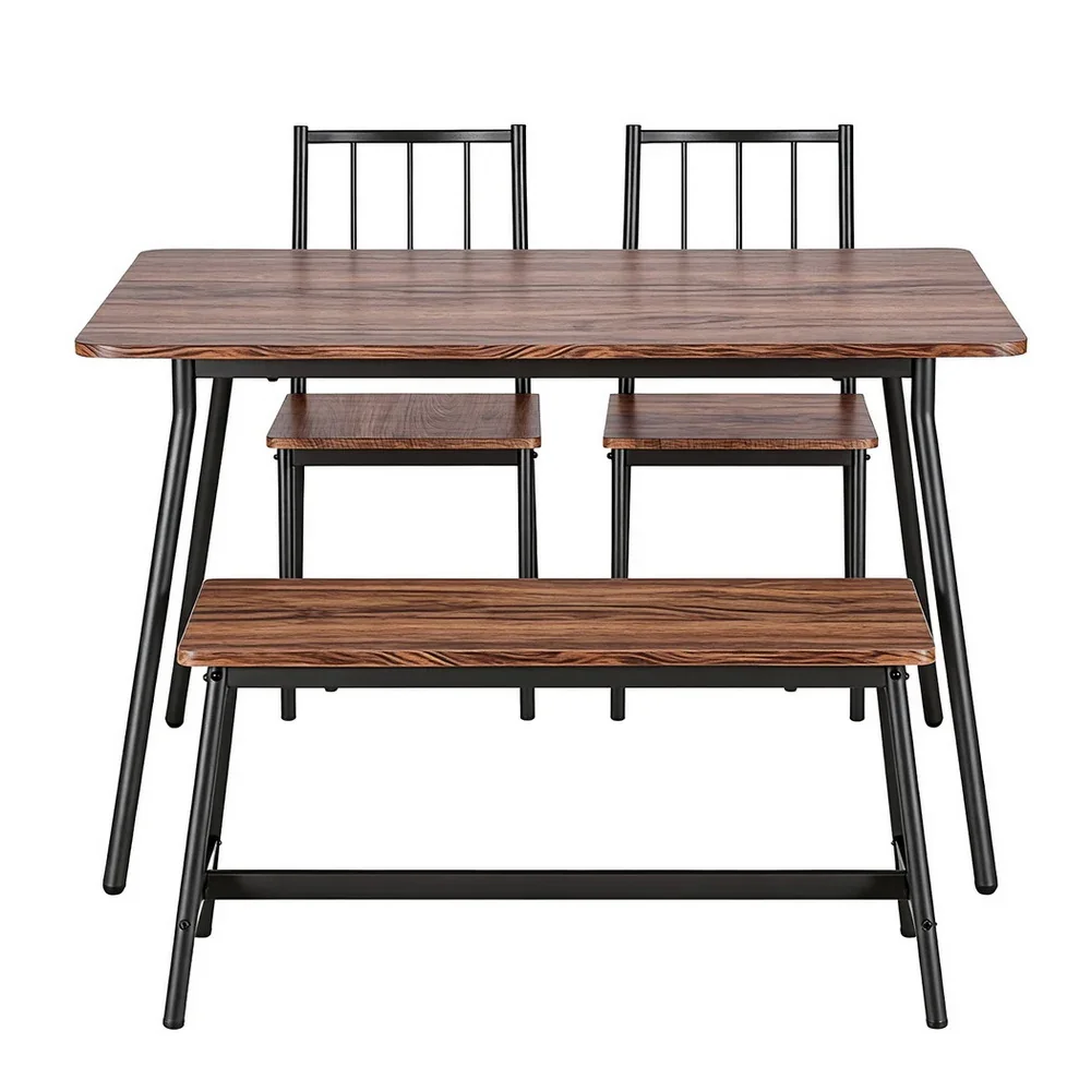 Dining Table and Chairs Set of 4 Bench Kitchen Furniture Rustic Brown - Image 3