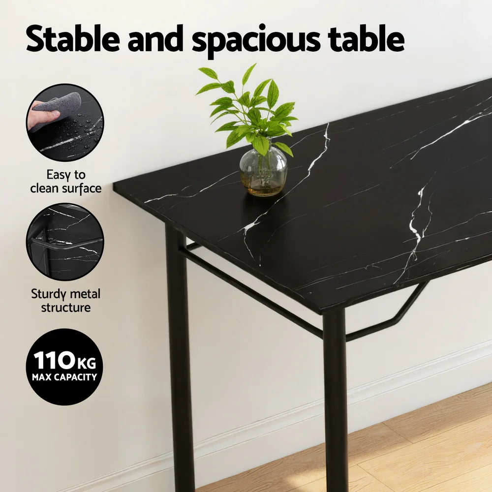 Dining Table and Chairs Set of 5 Compact Kitchen Furniture Marble Black - Image 5