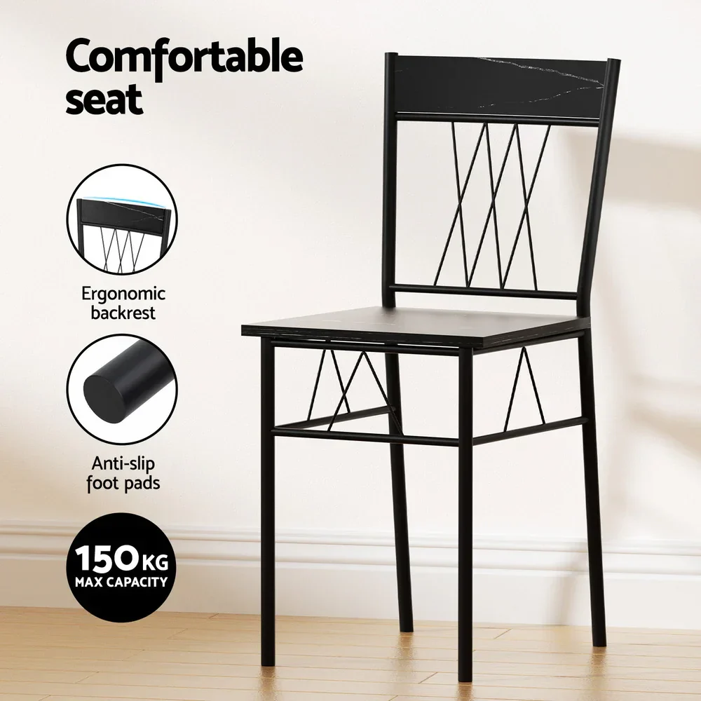Dining Table and Chairs Set of 5 Compact Kitchen Furniture Marble Black - Image 6
