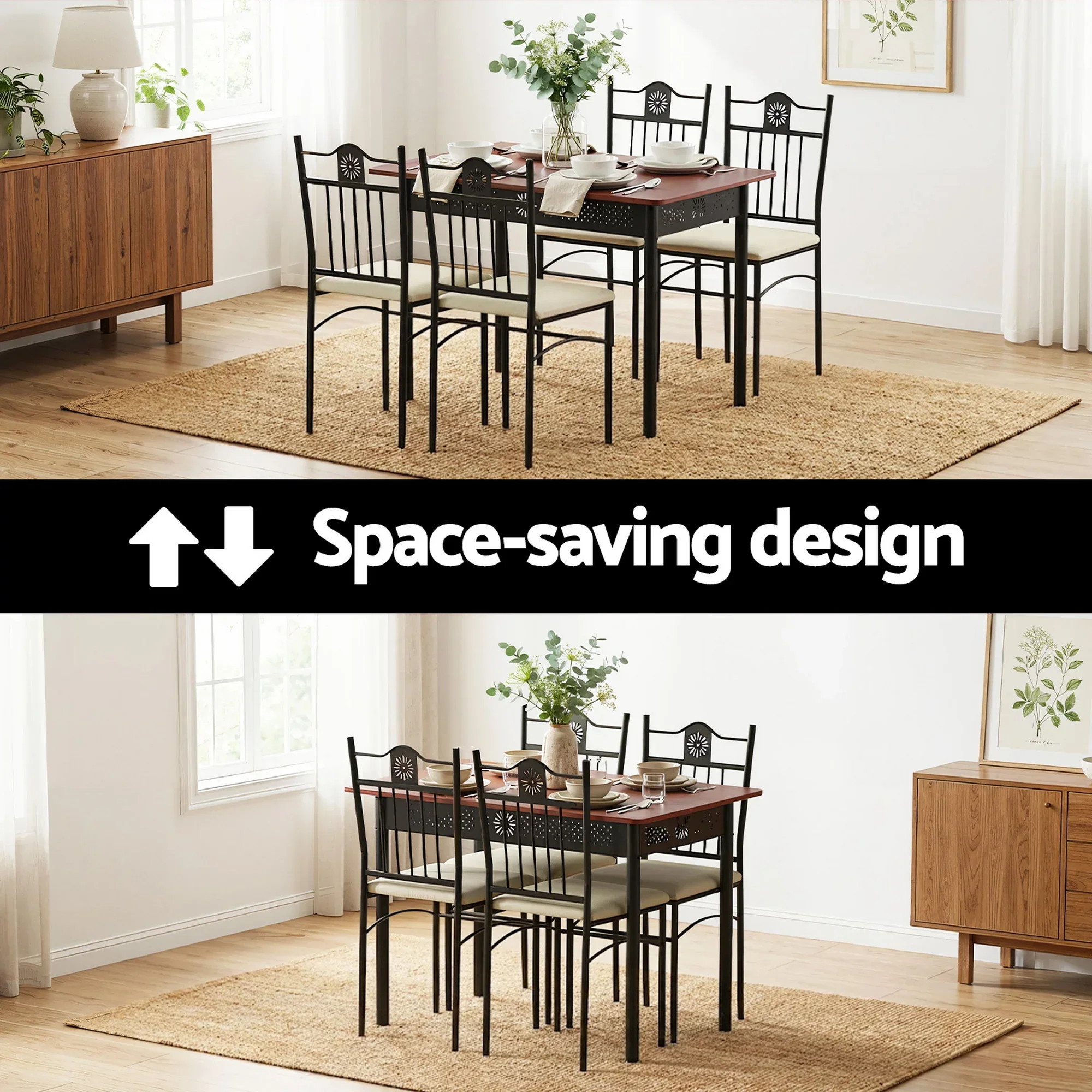 Dining Table and Chairs Set of 5 Compact Kitchen Furniture Upholstered - Image 4