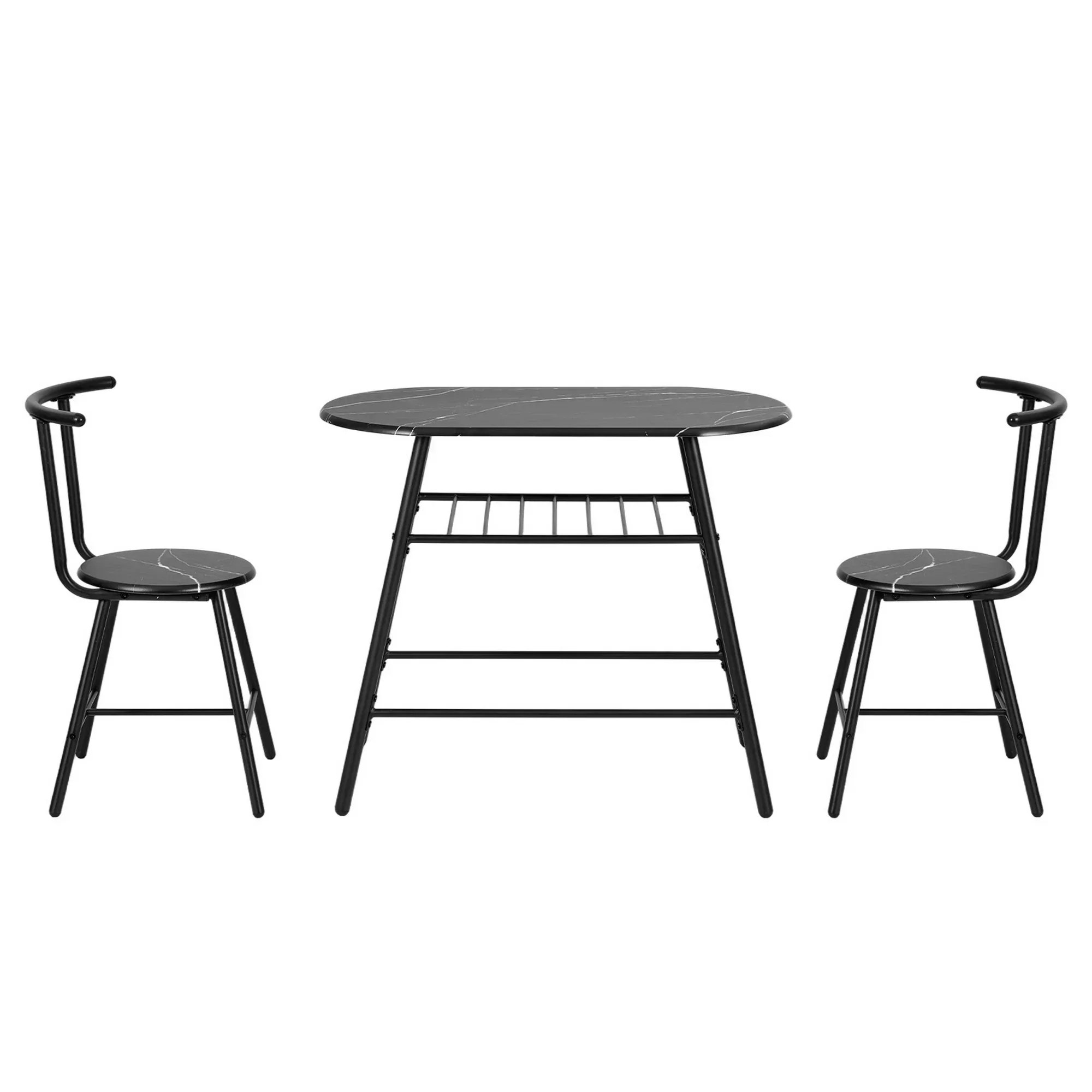 Dining Table Set 3PC Bistro Kitchen Storage Wine Rack Black Marble Style - Image 3