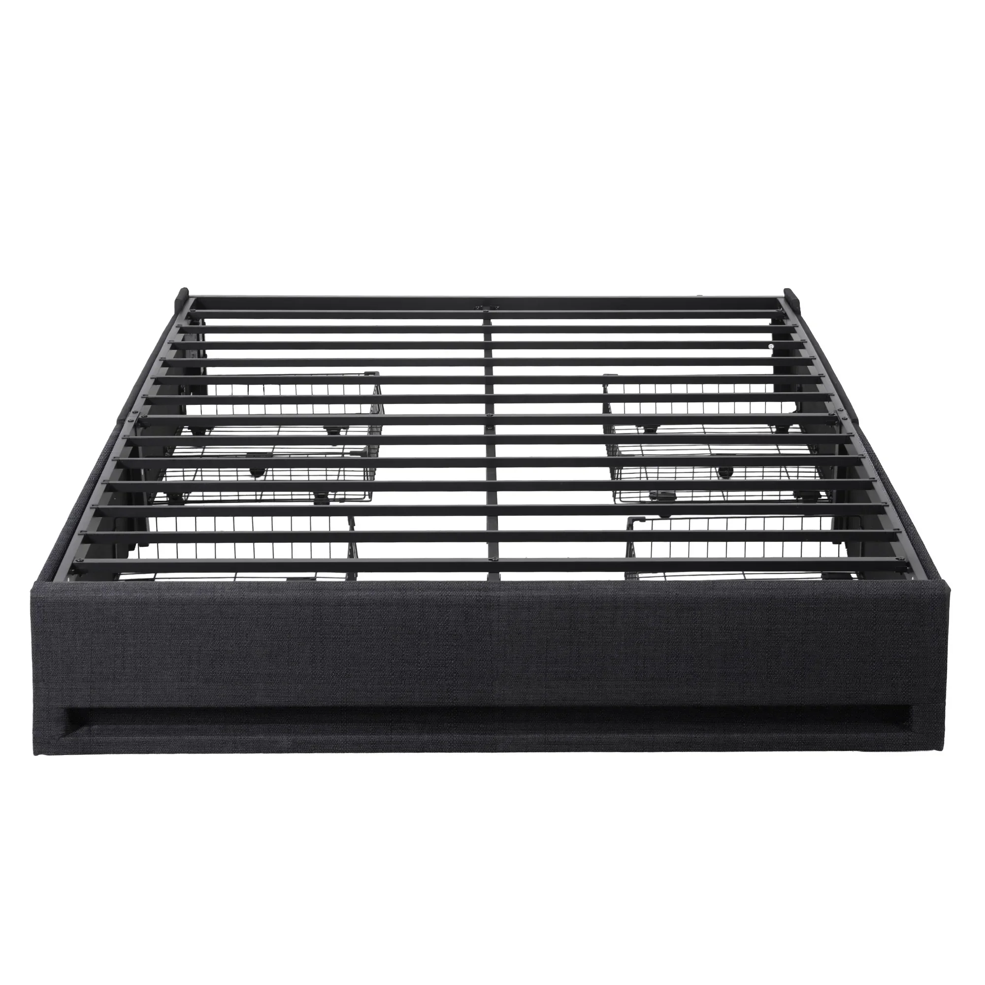 Double Bed Frame with Storage Drawers RGB Lights Charging Station Upholstered Fabric - Image 3