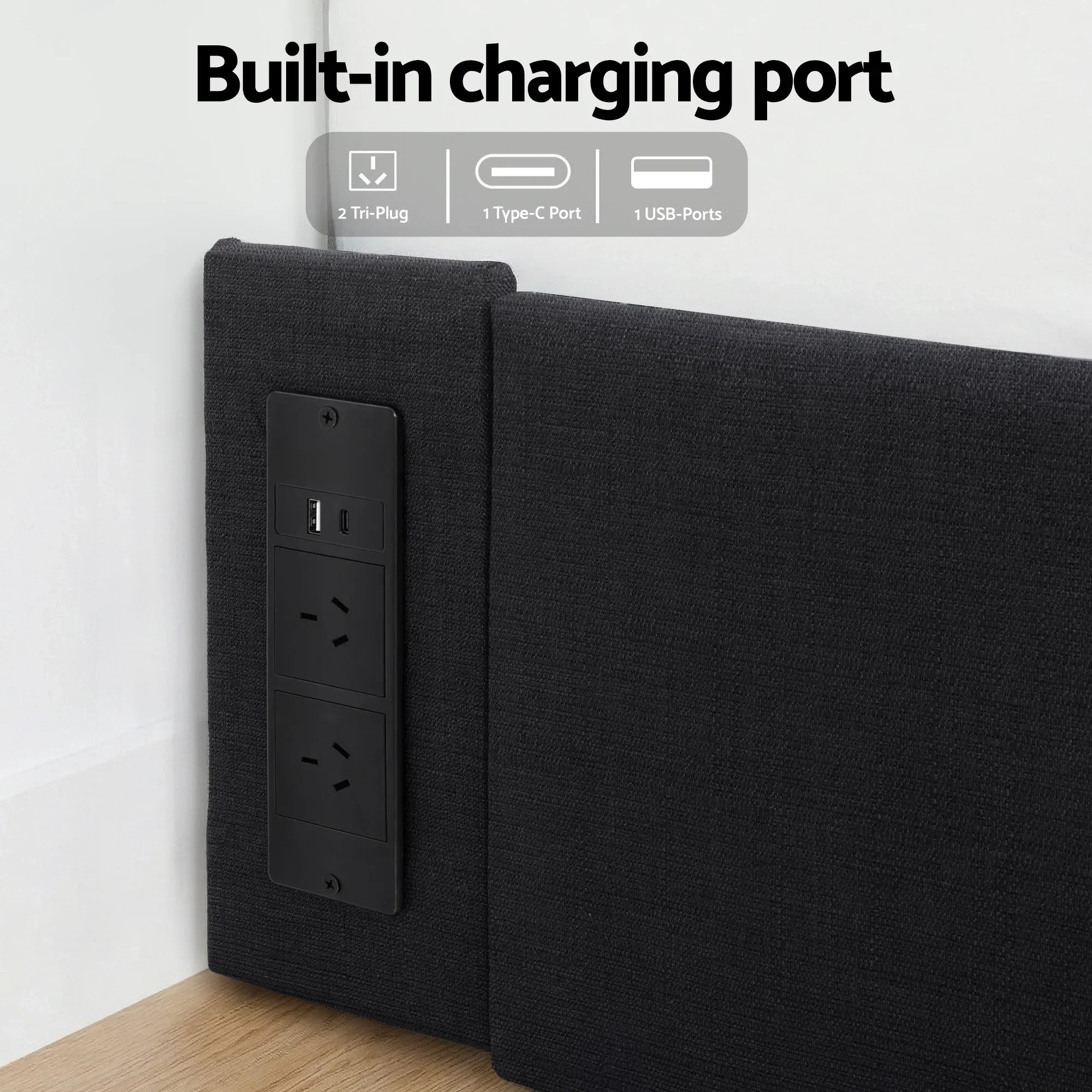 Double Bed Frame with Storage Drawers RGB Lights Charging Station Upholstered Fabric - Image 7