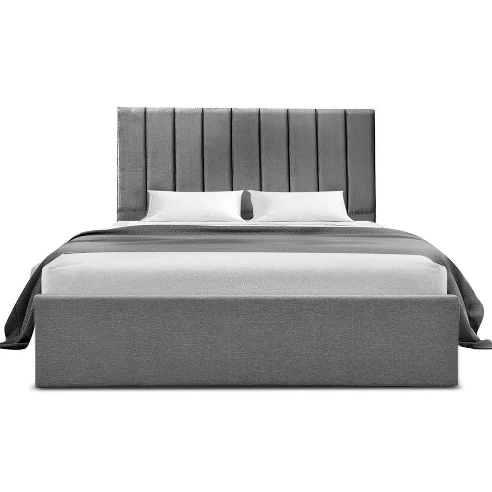 Double Bed Frame with Storage Grey Velvet Headboard Gas Lift Platform Base - Image 3