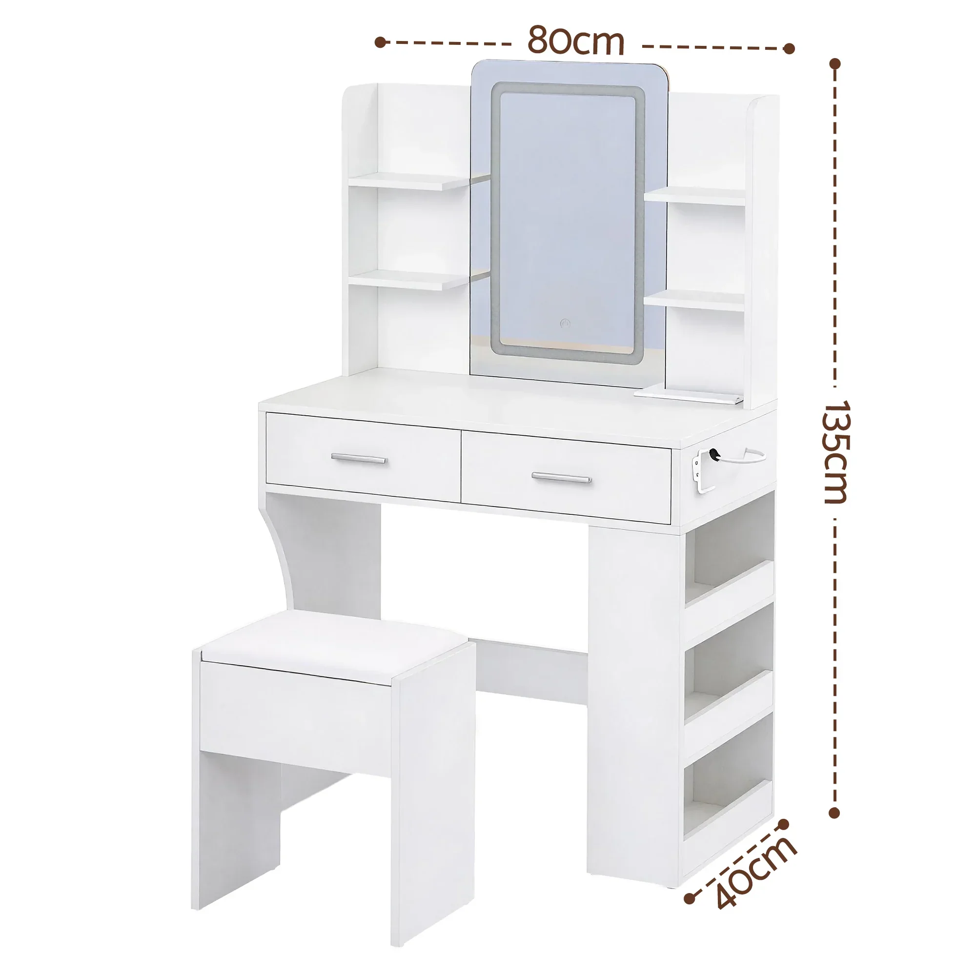 Dressing Table LED Vanity Desk Set Stool White - Image 3