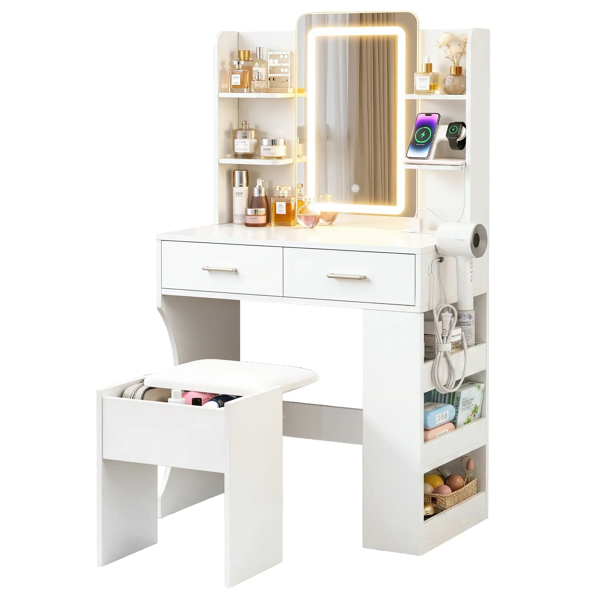 Dressing Table LED Vanity Desk Set Stool White - Image 9